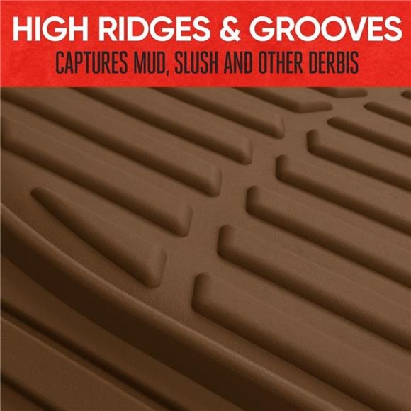 FlexTough Floor Mats for Cars, Brown Deep Dish All-Weather Car Mats, Waterproof - Picture 2 of 6
